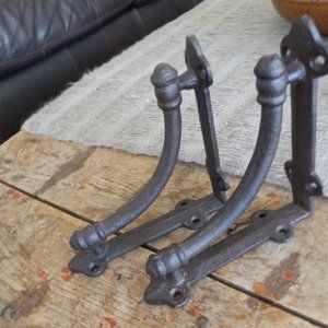 2- (TWO) Antique look-dark bronze iron 5.5 by 5.5 in. brackets - never used!